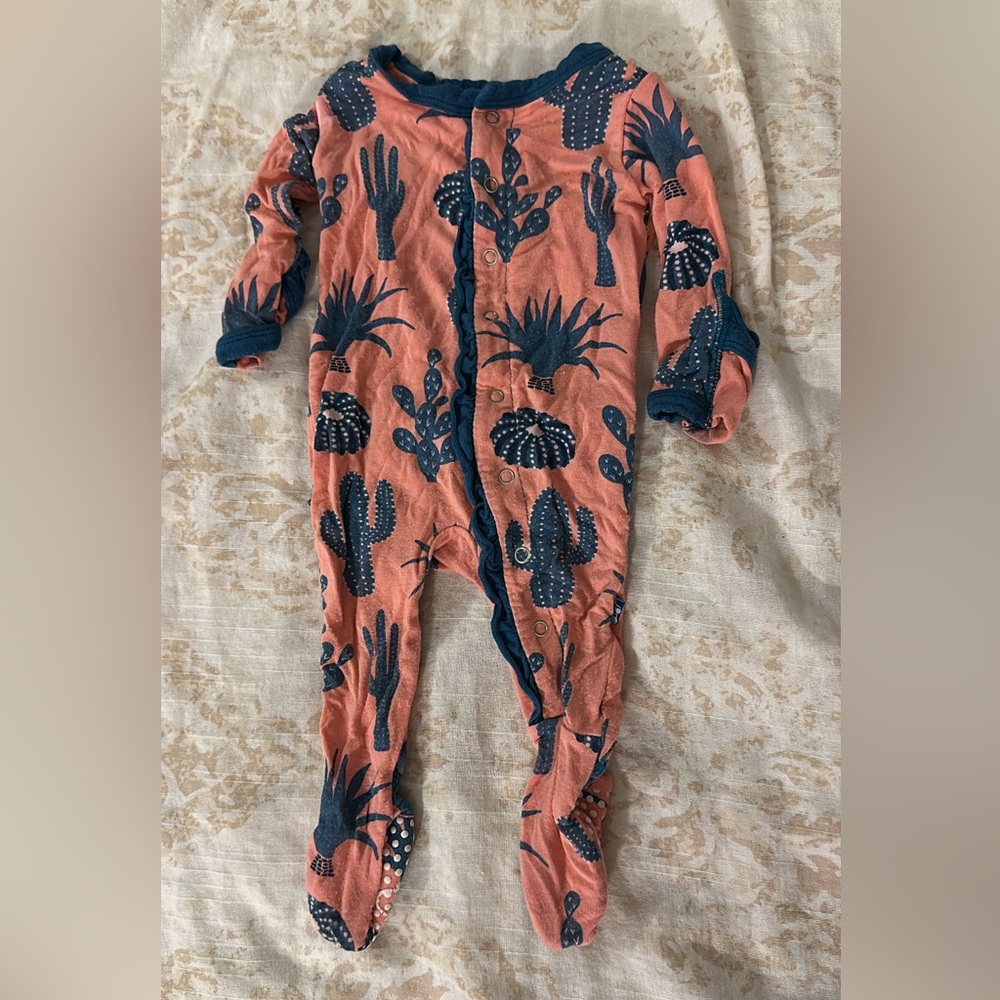 Kickee Pants Desert Cactus Kids Footie - Peach and Teal